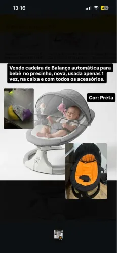 Cadeirinha Elétrica de balanço para bebê.