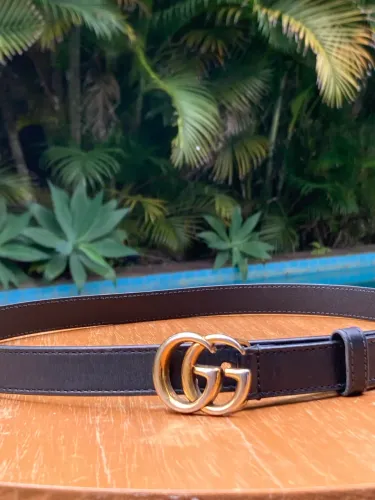Cinto Gucci GG Double G Original Couro Preto Dourado