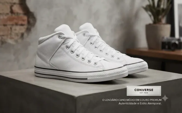 Converse All Star branco, em couro natural