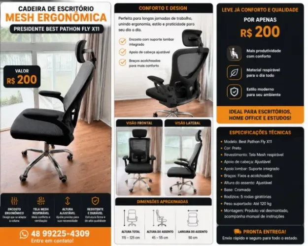 Cadeira de Escritório Mesh Ergonômica