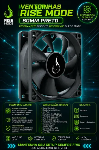 Ventoinhas Rise Mode 80mm Preto (NOVO/LACRADO!)