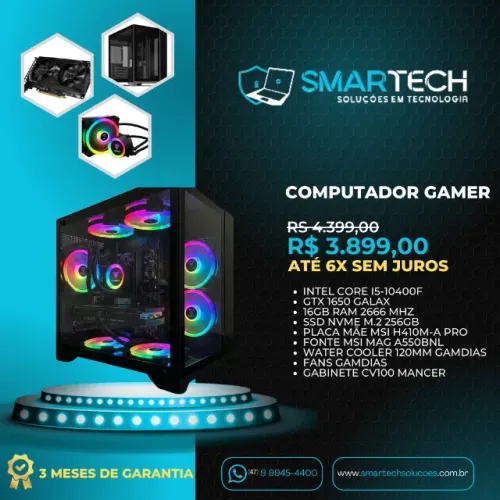 Computador Gamer i5 10400f, gtx 1650, 16gb ddr4, ssd 256gb