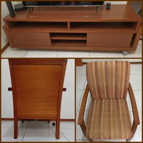 Vendo Rack e cadeiras de madeira