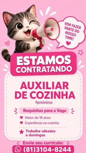 Vaga auxiliar de cozinha ou cozinheiro 