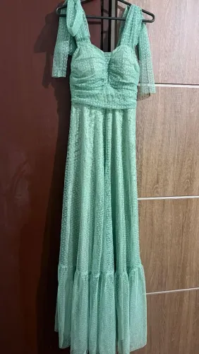 Vestido festa verde menta poá G