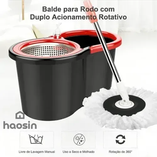 haosin Aço inoxidável Mop Giratório Esfregão Profissional 2 Refis Cesto Giratório cabo de 