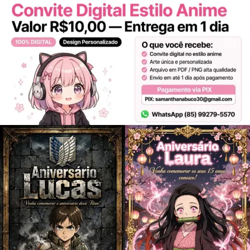Convites de anime personalizados