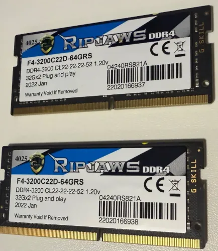 Memória RAM para Notebook G.SKILL DDR4 SO-DIMM Series DDR4 RAM 64GB (2x32GB) 