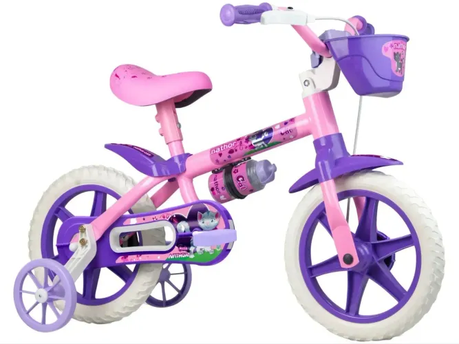 Bicicleta Infantil Aro 12 Nathor Cat Violeta Menina 1a4 anos