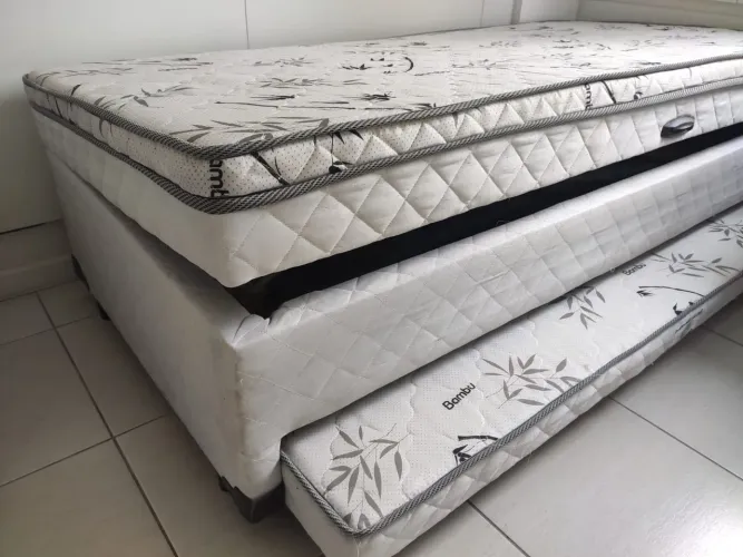 Bicama com baú e Cama Auxiliar (Tecido Fibra de Bambu)