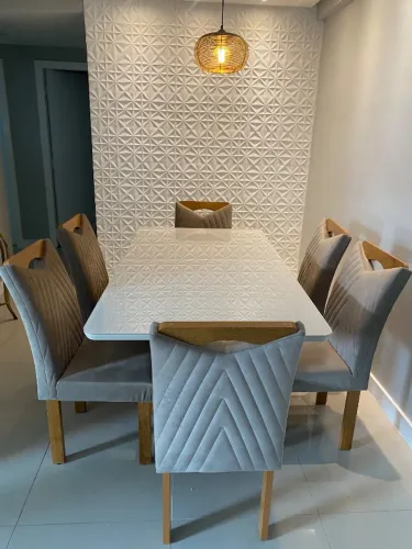 Mesa de jantar 6 cadeiras (tampo de vidro)
