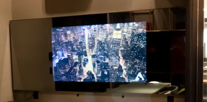 Painel Movie vidro Reflecta prata + TV 65? Samsung