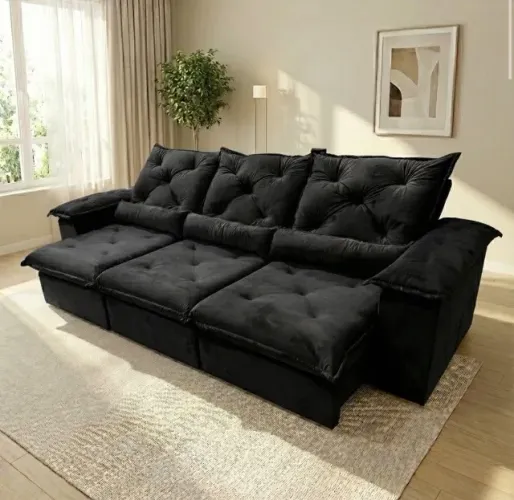 Sofá Retrátil Reclinável Majestic 275 Veludo Preto
