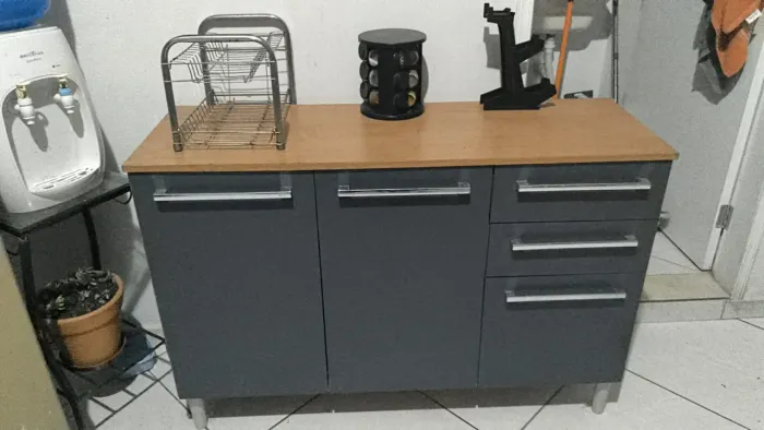 kit armário cozinha + balcão com gavetas