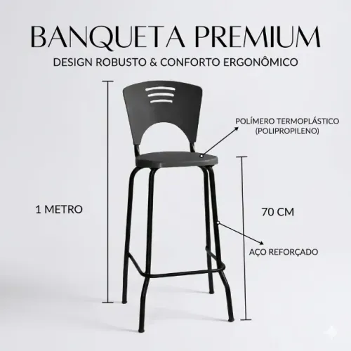 Banqueta Fixa Alta Piacere Cor Preto Conforto Estilo Durável Modelo 34103