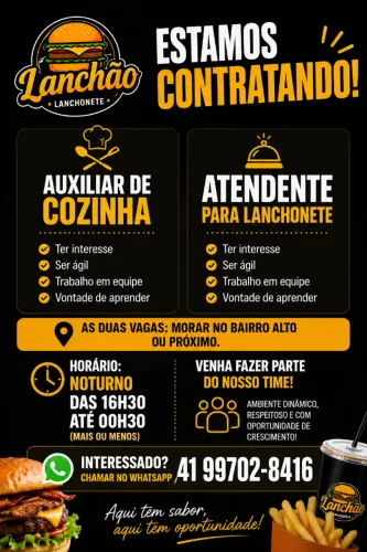 Auxiliar de cozinha Lanchonete e Atendente 