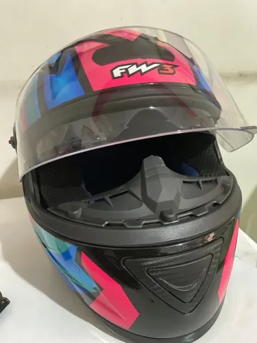CAPACETE FW3 GTX FOX ROSA AZUL COM VISEIRA SOLAR FEMININO COM NARIGUEIRA 