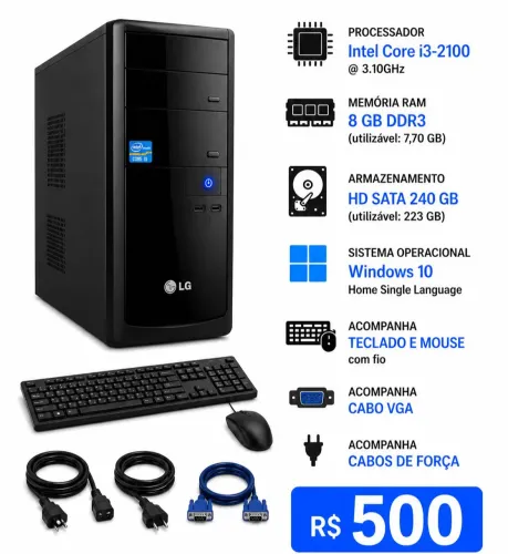 CPU i3 com 8 GB RAM HD 500 GB windows 10 