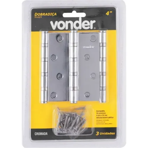 Dobradiça com rolamento 4" Cromado Com 3 Peças - Vonder