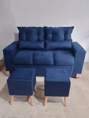 Sofá azul ? lindo demais+2 banquetas+2 baguete de brinde