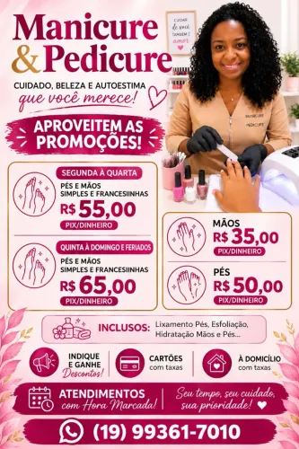 MANICURE E PEDICURE TRADICIONAL - MULHERES, HOMENS E INFANTIL COM AUTORIZAÇÃO DOS PAIS