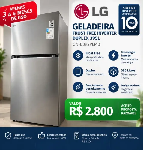 Geladeira LG Frost Free Inverter 395L - 3 Meses de Uso