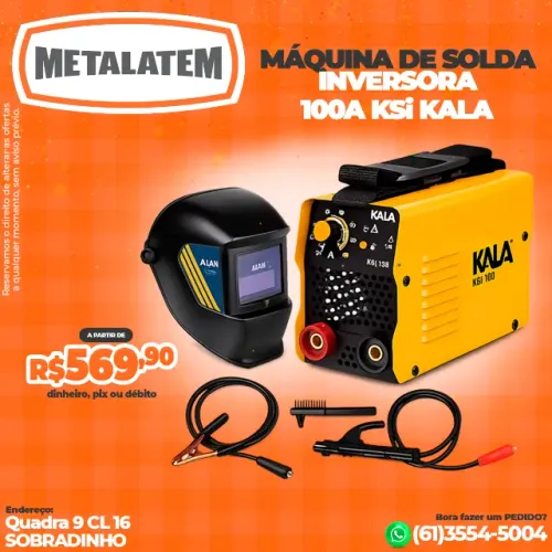 Inversor de Solda KALA KSI 100A 220V com Máscara de Solda Automática - Kit Completo