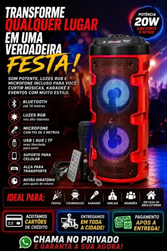 CAIXA DE SOM BLUETOOTH GRANDE COM MICROFONE + LED RGB