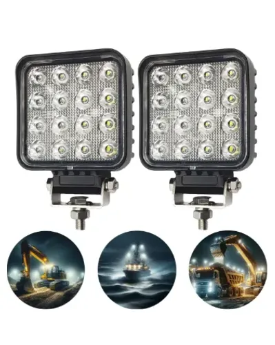 Par Farol Led Milha Quadrado Caminhão Trator Escavadeira