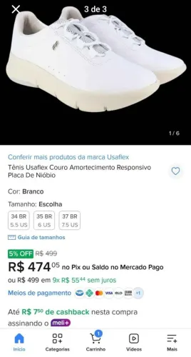 Tênis casual Usaflex branco couro legítimo tamanho 35