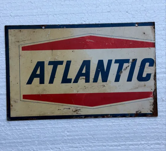 Placa Antiga Atlantic Posto Gasolina Dupla Face Antiguidade ORIGINAL