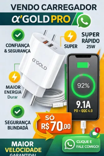 Carregador Turbo A'Gold 25W - Carregamento Ultra Rápido