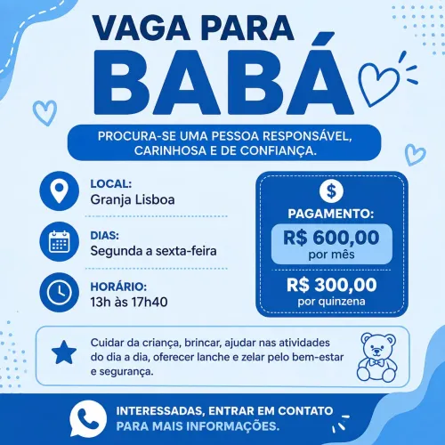 Vaga de babá meio periodo