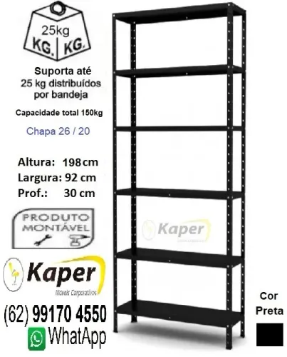 Prateleira de Aço Preta 198cm x 92cm x 30cm c/ 06 bandejas ( novo ) promoção