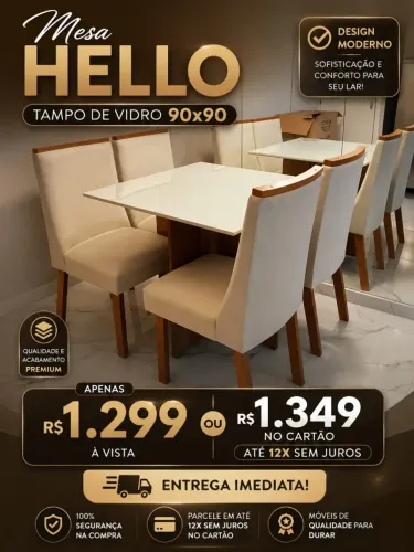 mesa de 4 lugares // tampo de vidro entregamos