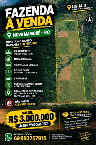 FAZENDA À VENDA EM NOVA MAMORÉ - RO