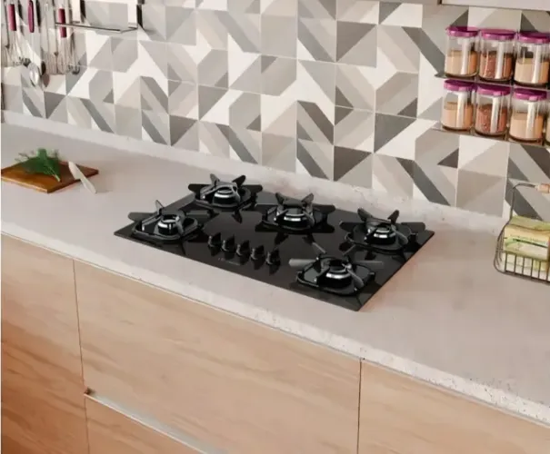 Cooktop a Gás Mueller de 5 Bocas Ultra ChamaPreto com Mesa de Vidro Temperado novo