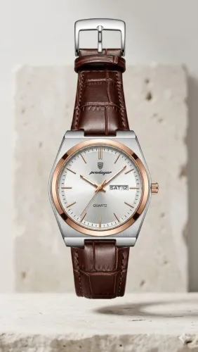 Relógio De Pulso de Luxo Masculino Poedagar Luxury 930 Gold & White Com Pulseira de Couro 