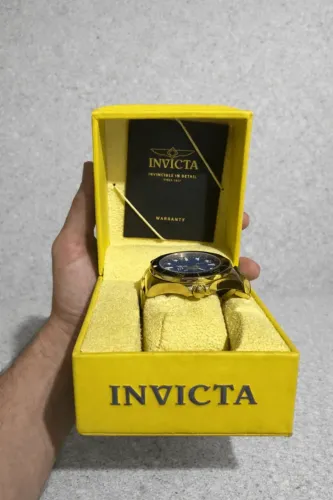relógio invicta original com caixa, modelo esportivo com mostrador azul texturizado e caix