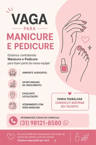 Estamos contratando manicure e pedicure