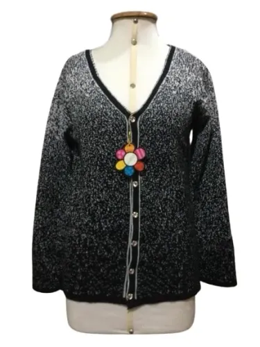 Casaquinho Cardigan Lazinha Preto e Branco Tamanho M
