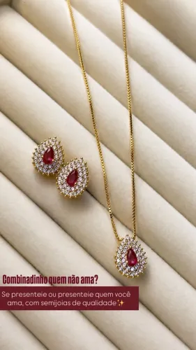 Conjunto gota cravejado rosa
