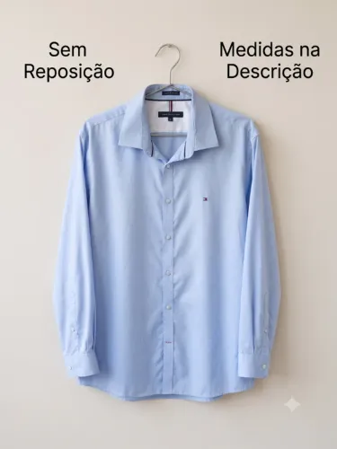 Camisa Social Tommy Hilfiger slim fit azul claro original | Tam: G