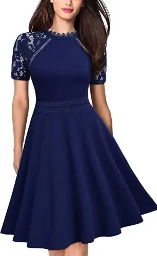 vestido azul-marinho de estilo vintage