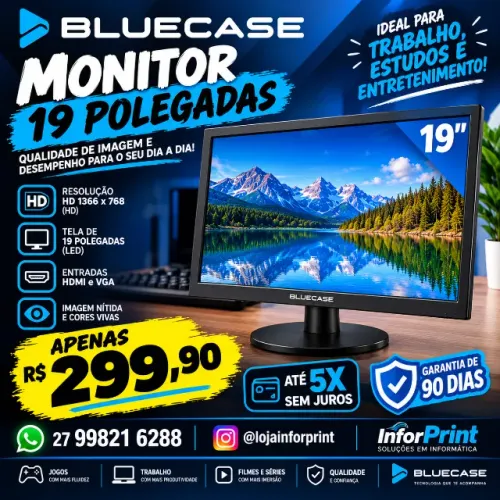 Monitor 19 Plolegadas Bluecase - 5x s/ Juros