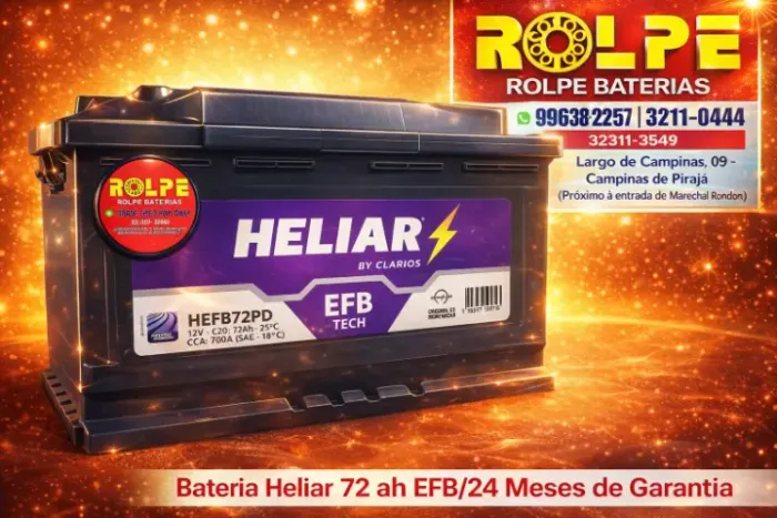 Bateria Heliar 72Ah EFB para Start-Stop - Potência, Tecnologia e Segurança