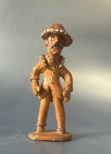 Escultura fazendeiro viajante e arte popular artesanato em barro cozido assinado