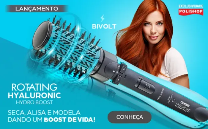 Escova Secadora Rotativa Conair Hyaluronic (Bivolt) - Efeito Salão em Casa! POLISHOP