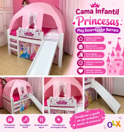 OPORTUNIDADE: Cama Infantil Princesas Disney com Escorregador e Barraca
