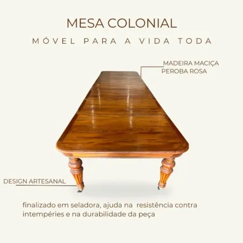 Mesa Colonial Em Madeira Maciça Peroba Rosa 5,10x1,34m